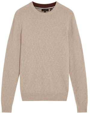 Ted Baker Sainsy T Stitch Crew Neck Jumper Cotton - Natural