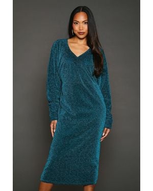 PRINCIPLES Metallic Jersey Batwing Midi Dress - Blue