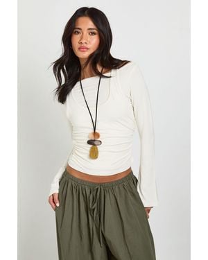 Boohoo Soft Double Layer Long Sleeve Top - Natural