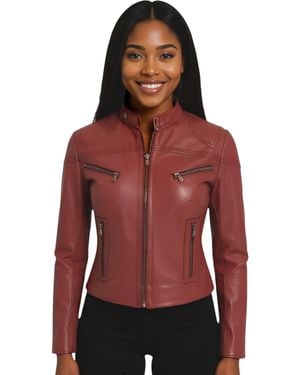 Infinity Leather Casual Slim-Fit Biker Jacket-Tulsa Lamb Leather - Red