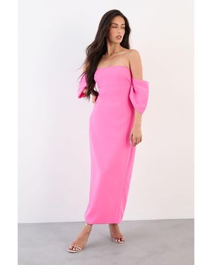 Warehouse Stretch Crepe Bardot Column Midi Dress - Pink