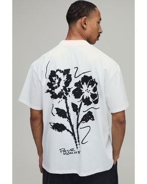 BoohooMAN Oversized Floral Sketch Print T-Shirt Cotton - Grey