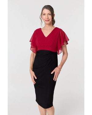 Izabel London Colour Block Sheer Sleeve Midi Dress - Red
