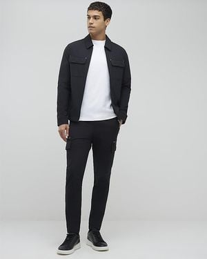 River Island Shacket Muscle Fit Collared Nylon - Black