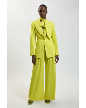 Karen Millen Compact Viscose Wide Leg Tailored Trouser - Yellow