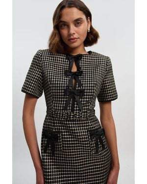 Karen Millen Tailored Tweed Bow Detail Mini Dress - Black