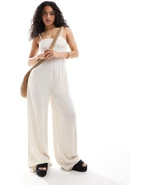 Pimkie Linen Blend Cami Strap Wide Leg Jumpsuit - White