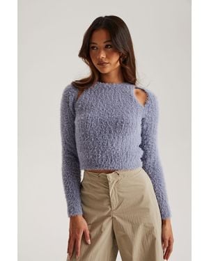 Urban Bliss Fluffy Cut Out Cropped Jumper - Blue