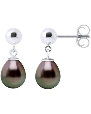 Ateliers Saint Germain Earrings Of 925 And Real Cultured Tahiti Pearls Pear 8-9 Mm - White