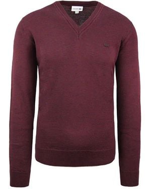 Lacoste Long Sleeve V-neck Burgundy S Wool Jumper Ah2987 Y29 - Purple