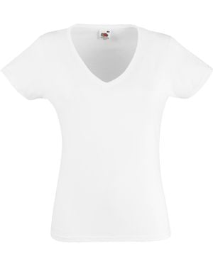 Fruit Of The Loom Ladies Lady-Fit Valueweight V-Neck Short Sleeve T-Shirt - White