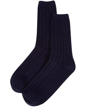 Pure Luxuries 'Keswick' Dark Medium Cashmere And Merino Wool Ribbed Socks - Blue