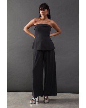 Warehouse Drape Pleat Detail Wide Leg Trouser - Black