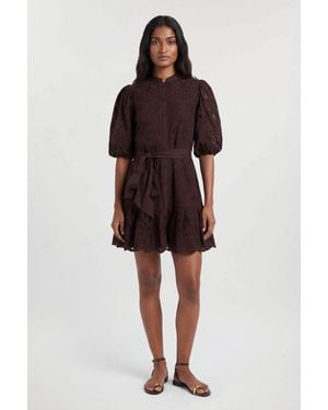 Karen Millen Scalloped Hem Broderie Mini Shirt Dress - Red