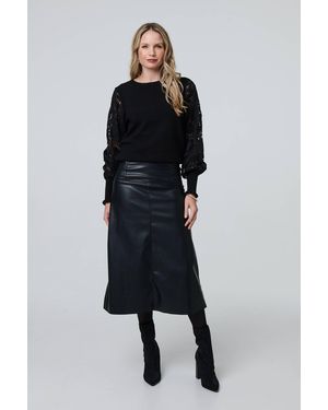 Izabel London Faux Leather High Waist Midi Skirt - Black