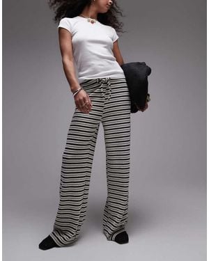 TOPSHOP Textured Stripe Wide Leg Trousers - Grey