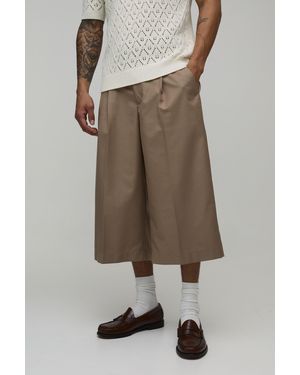 BoohooMAN Wide Fit Tailored Long Length Shorts - Natural