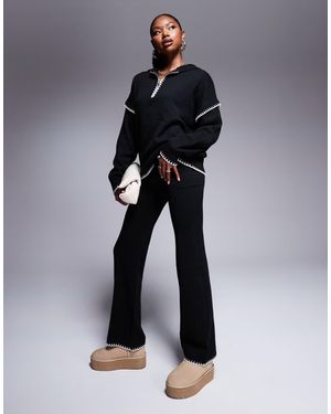 Kaiia Exclusive Contrast Stitch Wide Leg Knitted Trousers Co-Ord - Black