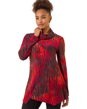 Roman Zebra Print Burnout Tunic Top - Red