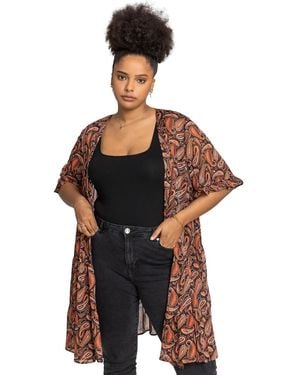 Roman Curve Longline Paisley Print Kimono - Black
