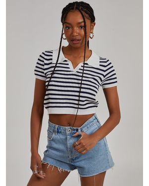 Pink Vanilla Striped Knitted Textured Top - White