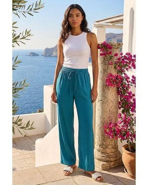 Roman Textured Wide Leg Trouser - Blue