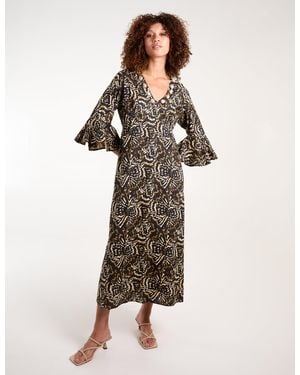 Blue Vanilla V Neck Shell Midi Dress - Brown