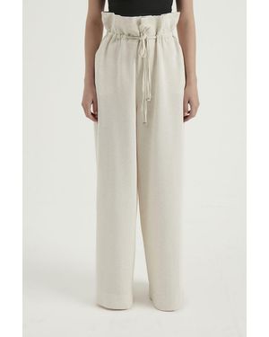 Hiccup Linen High Waist Drawstring Trousers - Natural