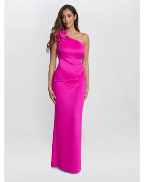 Gina Bacconi Agatha 3D Flower One Shoulder Maxi Dress - Pink