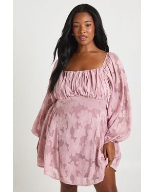 Boohoo Plus Burnout Chiffon Milkmaid Skater Dress - Pink