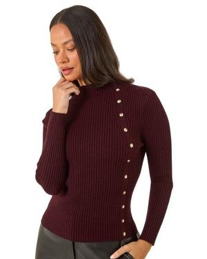 D.u.s.k High Neck Button Detail Rib Jumper - Red