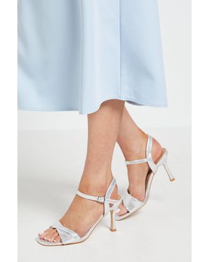 Wallis Wide Fit Sally Metallic Textile Soft Twist Front High Stiletto Heel Sandals - Blue