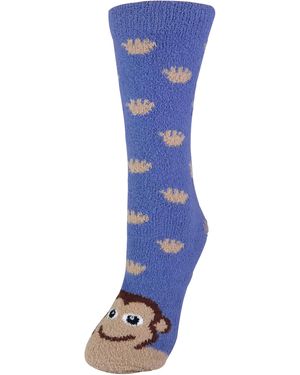 Sock Snob Ladies Fluffy Non Slip Slipper Socks With Animal Designs - Blue