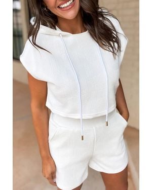 Everyday the Label Textured Hoodie Short Set - White