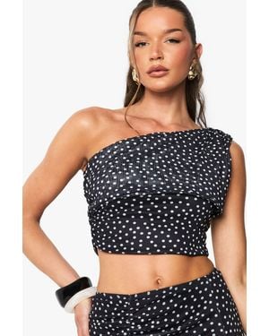 Boohoo Polka Dot Mesh Off Shoulder Top - Black