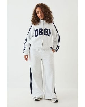 DSGN Studio Side Stripe Funnel Neck Zip Through Bomber Tracksuit - Grey