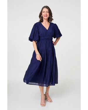 Izabel London Printed 1/2 Sleeve Empire Maxi Dress - Blue
