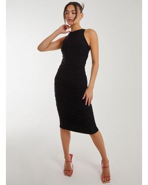 Pink Vanilla Slinky High Neck Midi Dress - Black
