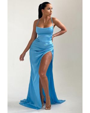 Femme Luxe Strappy Satin Side Split Maxi Dress - Blue