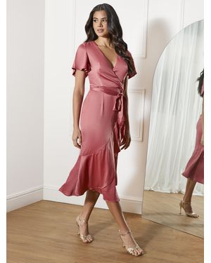 Chi Chi London Satin Wrap Midi Dress - Pink