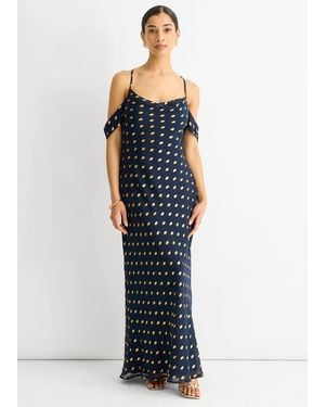Gini London Cowl Neck Drop Sleeves Foil Maxi Dress - Blue