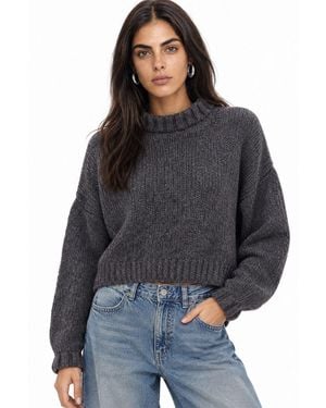 MixRay Thick Turtleneck Textured Crop Jumper - Grey