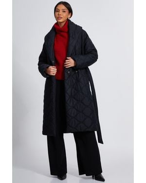 Quiz Quilted Long Line Coat - Blue