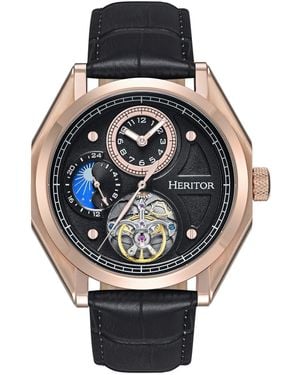 Heritor Antoni Leather-Band Watch - Metallic