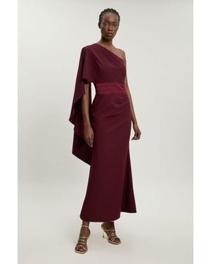 Karen Millen Asymmetric Drape Satin Back Crepe Tailored Maxi Dress