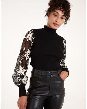 Blue Vanilla Lace Sleeve High Neck Jumper - Black