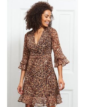 Sosandar Leopard & Luxury Fleck Print Fit & Flare Dress - Brown