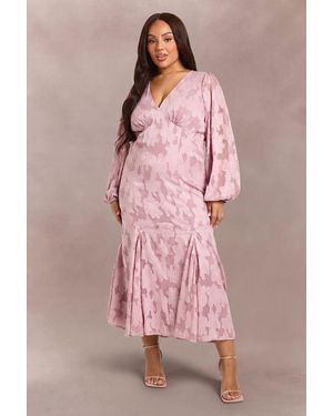 Boohoo Plus Burnout Floral Long Sleeve Skater Dress - Pink