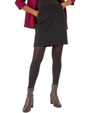 Roman Wrap A-Line Stretch Skirt - Black