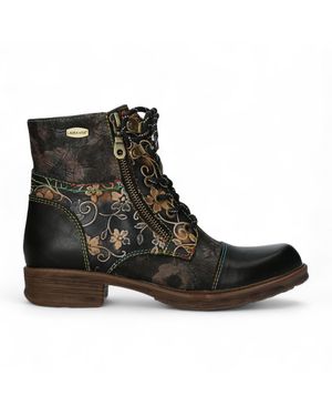 Laura Vita Anita 006 Floral Gothic Victorian Leather Ankle Boots - Black